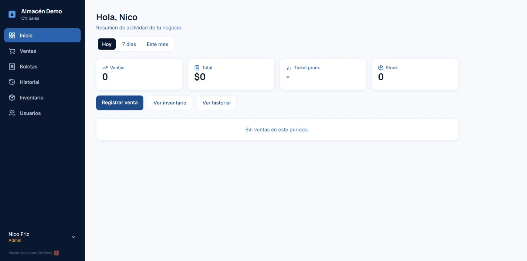 Captura del proyecto CtrlSales